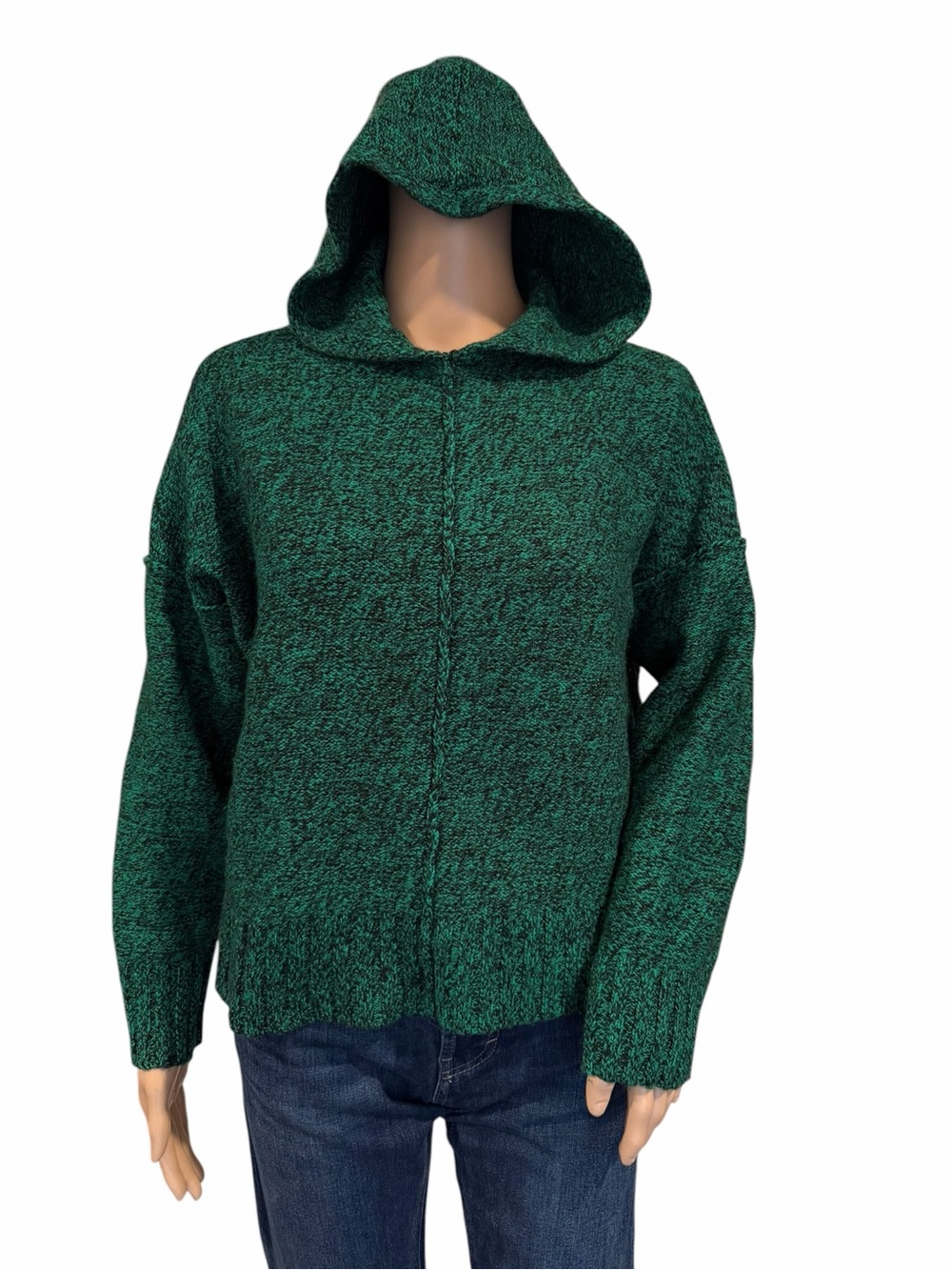 T Alexander Wang Women's Green Wool Blend Boxy Knit Hoodie Pullover size small